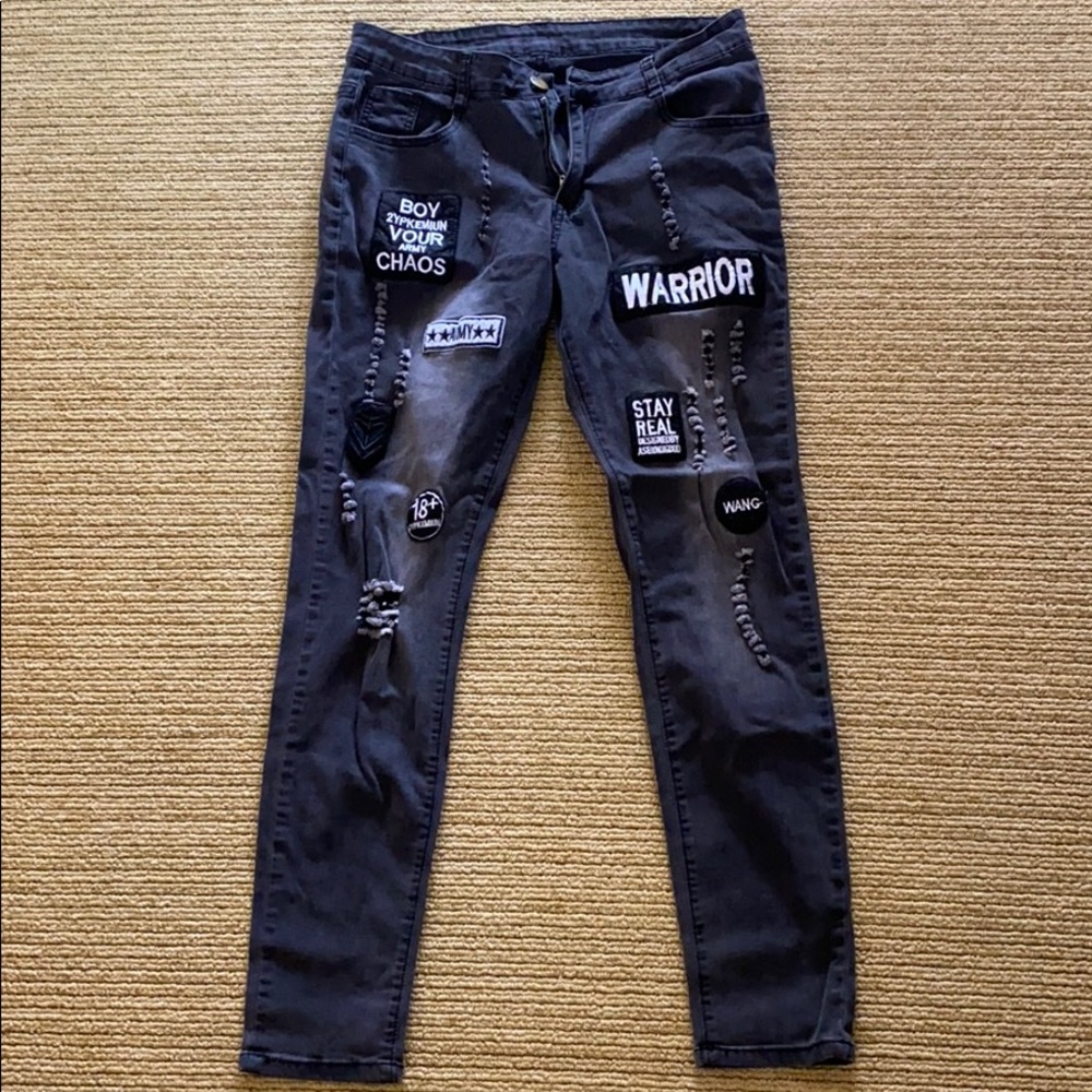 Ripped and patched jeans